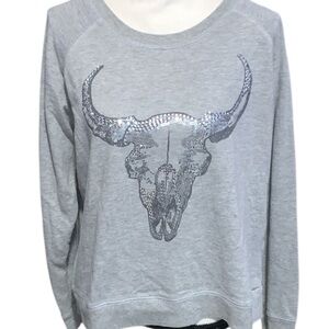 Cotton On Gray Pullover Sweatshirt with Silver Sequined Bull Skull